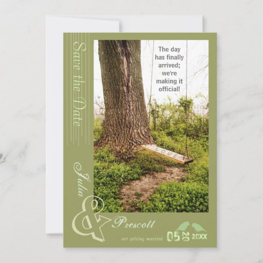 木のスイング カントリーウェディング Save the Date 招待状 (正面)