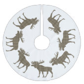 木のスカートのクリスマスの茶色の格子縞のアメリカヘラジカ ブラッシュドポリエステルツリースカート (正面)