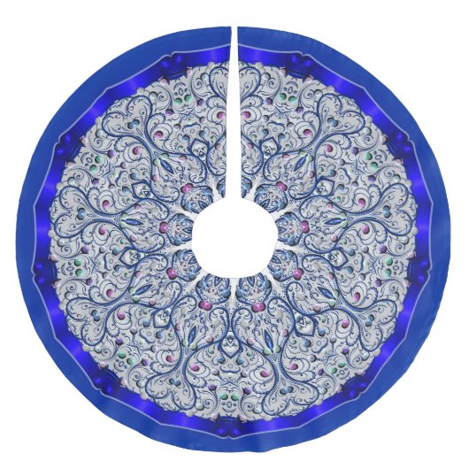 木のスカート – Cobalt Swirls Tree ブラッシュドポリエステルツリースカート (正面)