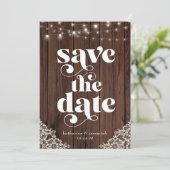 木のストリングライトレース結婚式の日付を保存 (スタンド正面)