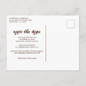 木のストリングライトレース結婚式の日付を保存 案内ポストカード (裏面)