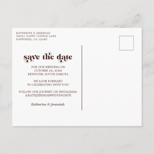 木のストリングライトレース結婚式の日付を保存 案内ポストカード (裏面)