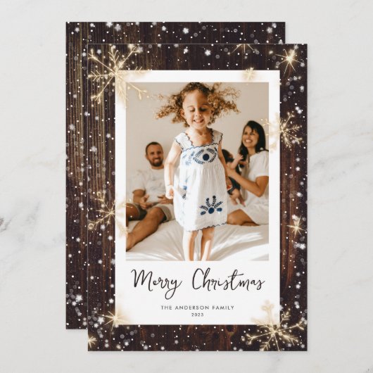 木のスパークリススノーフレーク写真クリスマスカード シーズンカード (正面/裏面)