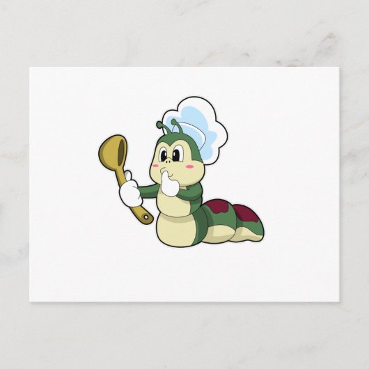 木のスプーンを持つシェフとしてのキャタピー ポストカード (正面)