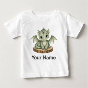 木のスライスに描かれたオーダーメイドのベイビードラゴン ベビーTシャツ