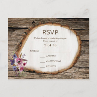 木のスライス 切り株 花 ウェディング RSVP ポストカード