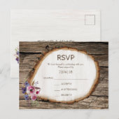 木のスライス 切り株 花 ウェディング RSVP ポストカード (正面/裏面)