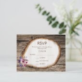 木のスライス 切り株 花 ウェディング RSVP ポストカード (スタンド正面)