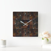 木のテクスチャパッチ要素デザインナチュラル2 スクエア壁時計 (ホーム)