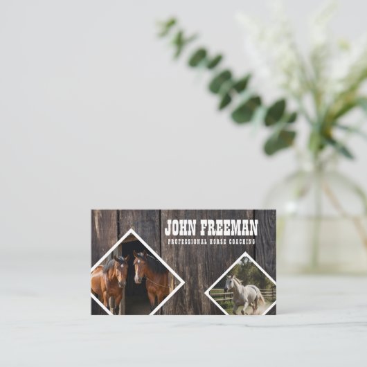 木のテクスチャースタイリッシュ馬の写真エクエストリアン 名刺 (スタンド正面)