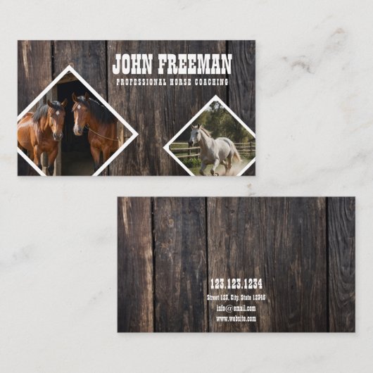木のテクスチャースタイリッシュ馬の写真エクエストリアン 名刺 (正面/裏面)