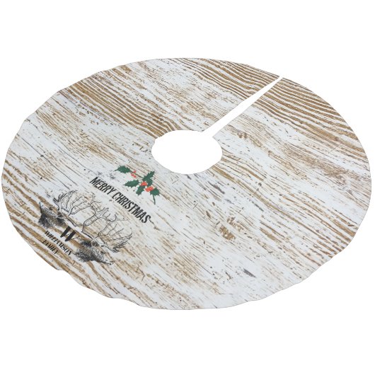 木のテクスチャー素朴ディアウッドランドクリスマス ブラッシュドポリエステルツリースカート (アングル)