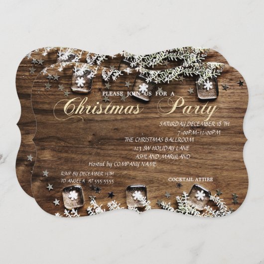 木のテクスチャー、企業のクリスマスパーティー 招待状 (正面/裏面)