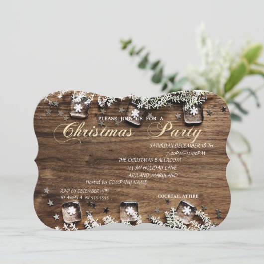 木のテクスチャー、企業のクリスマスパーティー 招待状 (スタンド正面)