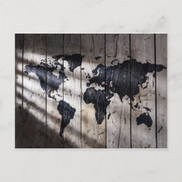 木のテクスチャ上のワールドマップ ポストカード