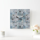 木のテクスチャ付きパッチ要素デザインナチュラル2 スクエア壁時計 (ホーム)