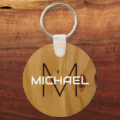 木のテクスチャ素朴モノグラムエレガント キーホルダー (正面)