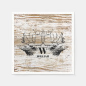 木のテクスチ素朴アディアウッドランドモノグラム スタンダードカクテルナプキン (正面)