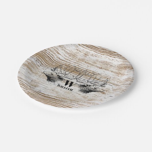 木のテクスチ素朴アディアウッドランドモノグラム ペーパープレート (アングル)
