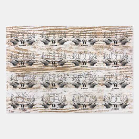 木のテクスチ素朴アディアウッドランドモノグラム ラッピングペーパーシート (正面2)