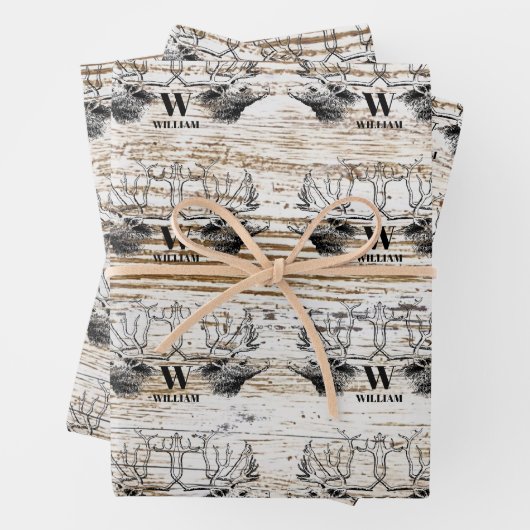 木のテクスチ素朴アディアウッドランドモノグラム ラッピングペーパーシート (インサイチュ)