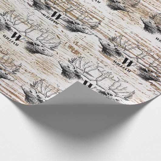 木のテクスチ素朴アディアウッドランドモノグラム ラッピングペーパー (角)