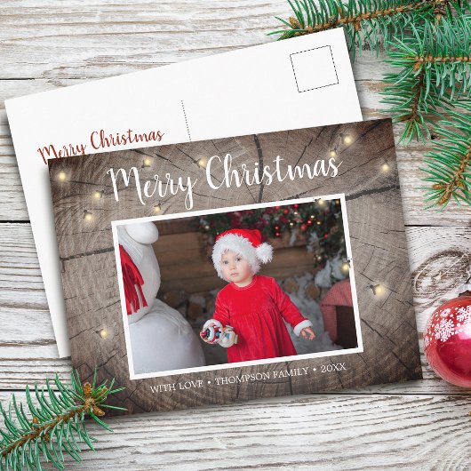 木のテクスチ素朴ーホタルのクリスマスフォト ポストカード