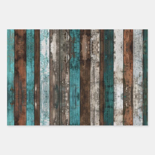 木のテクス素朴チャティール(緑がかった色)と茶色のデコページ ラッピングペーパーシート (正面2)