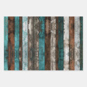 木のテクス素朴チャティール(緑がかった色)と茶色のデコページ ラッピングペーパーシート (正面)