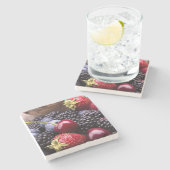 木のテーブルの風味がよい夏のフルーツ ストーンコースター (横)