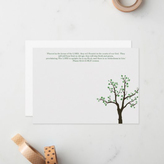木のデザインの平らなメッセージカードは聖書の詩を植えました ノートカード (正面/裏面インサイチュ)