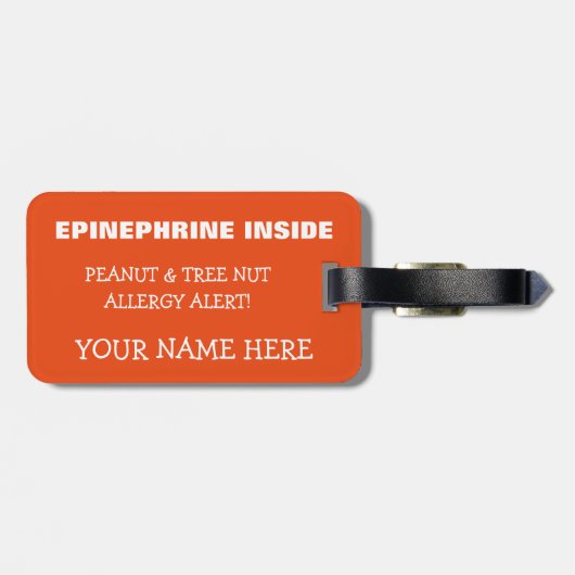 木のナットピーナツパーソナライズなアレルギー警報ロボット ラゲッジタグ (裏面横)