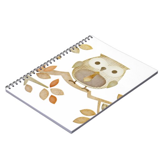 木のノートのタイを持つフクロウ ノートブック (左側)