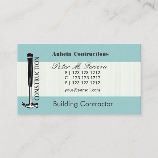 木のハンマーの便利な人の大工用具の青 名刺 (正面)