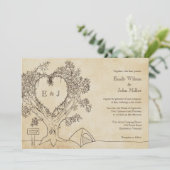 木のハートでのキャンプウェディング招待状 招待状 (スタンド正面)