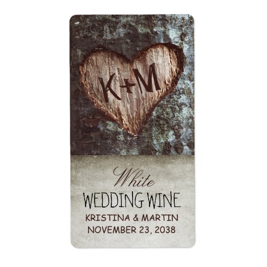 木のハートの素朴なヴィンテージウェディングワインラベル ラベル (正面)