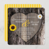 木のハートひ素朴まわりデイジーリハーサルディナー 招待状 (正面/裏面)