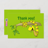 木のハ虫類のかわいい漫画の黄色のヘビ サンキューカード (正面/裏面)