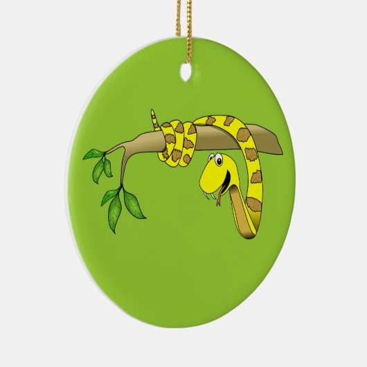 木のハ虫類のかわいい漫画の黄色のヘビ セラミックオーナメント (右)