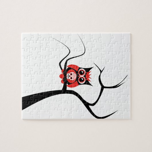 木のパズルの赤い砂糖のスカルのフクロウ ジグソーパズル (横)