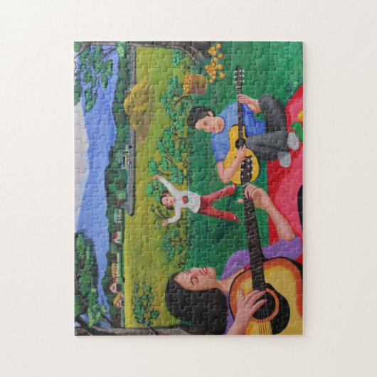 木のパズルの陰の下のメロディーを遊ぶこと ジグソーパズル (縦)