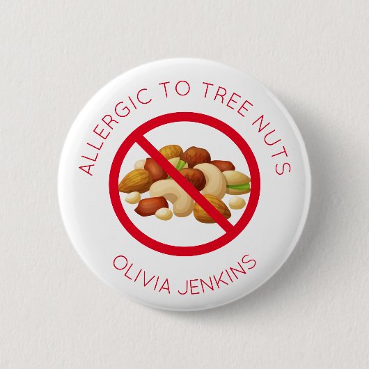 木のパーソナライズされた実アレルギー名タグボタン 缶バッジ (正面)