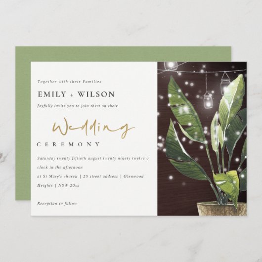 木のパームスターリーナイトメイソンJAR結婚式の招待 サンキューカード (正面/裏面)