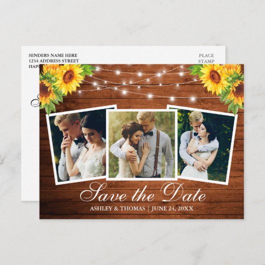 木のヒ素朴マワリフローラ3写真保存日 インビテーションポストカード (正面/裏面)