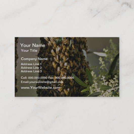 木のピンクの花の蜂の群れ 名刺 (正面)