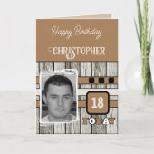 木のフェイク素朴な18th茶色の写真の誕生日 カード (正面)