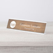 木のフェイク背景ロゴ名プロフェッショナルタイトル デスクネームプレート (正面)