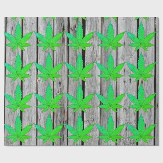 木のフェンス素朴上の雑草のパーソナライズされた葉 ラッピングペーパー (フラット)