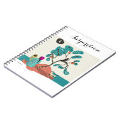 木のフクロウ、ベビーを持つインドの母及び犬 ノートブック (左側)