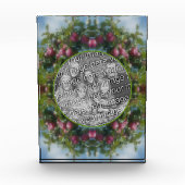 木のフレームに赤い絵画りんご自分を追加 フォトブロック (正面)